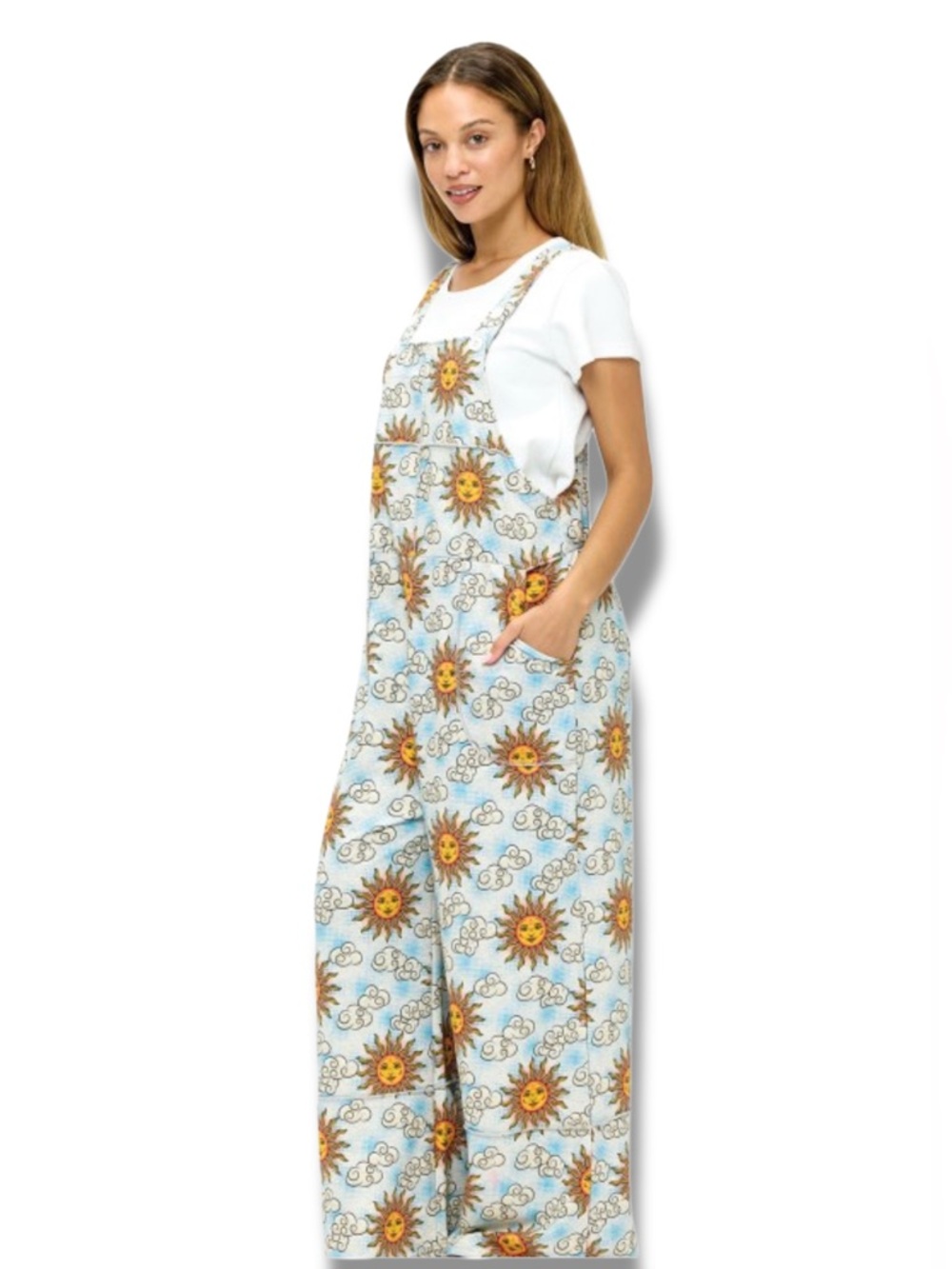 NWT Celestial Sun Sky Print Exposed Seam Wide Leg Overalls/Jumpsuit